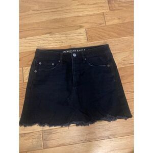 American Eagle Womens Black casual frayed hem Denim Button-Fly Mini Skirt size 2